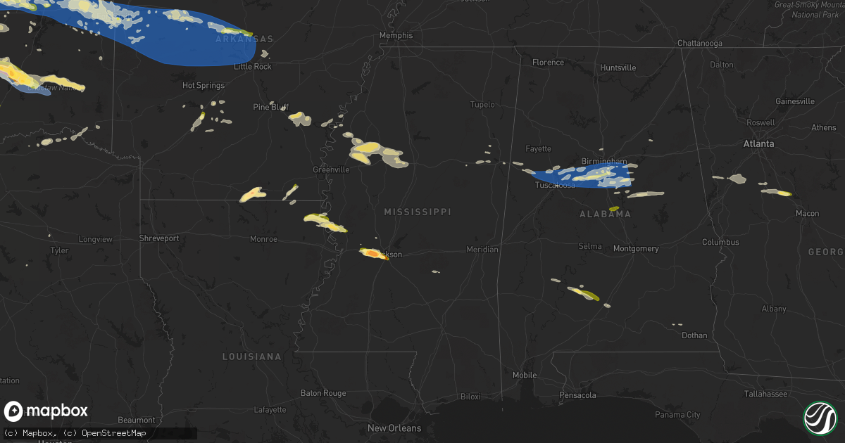 Hail map in Mississippi on May 17, 2025