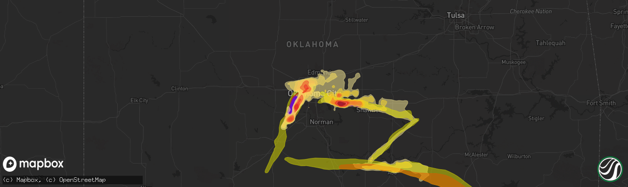 Hail map in Oklahoma City, OK on May 17, 2025