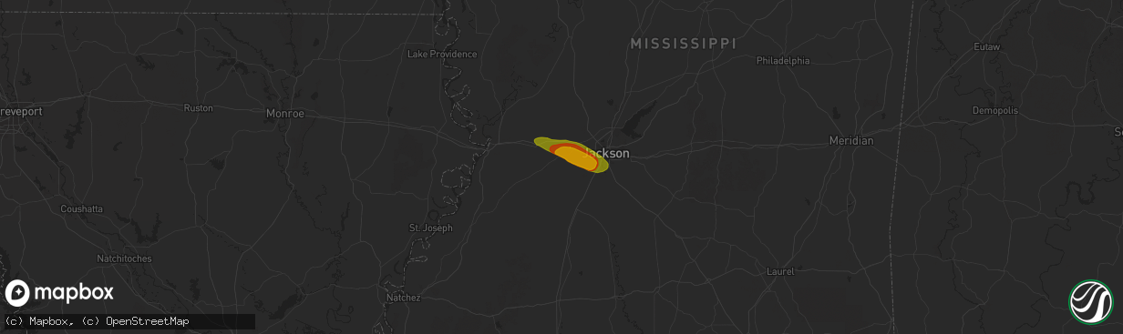 Hail map in Raymond, MS on May 17, 2025