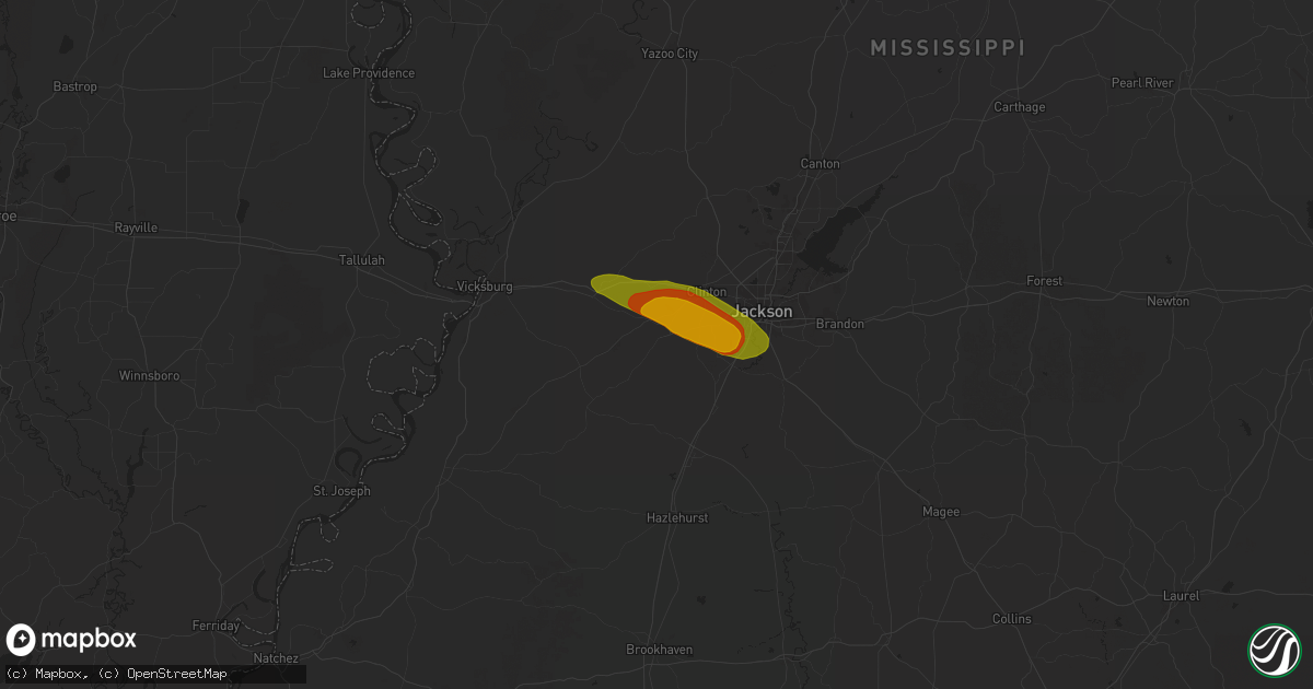 Hail map in Raymond, MS on May 17, 2025