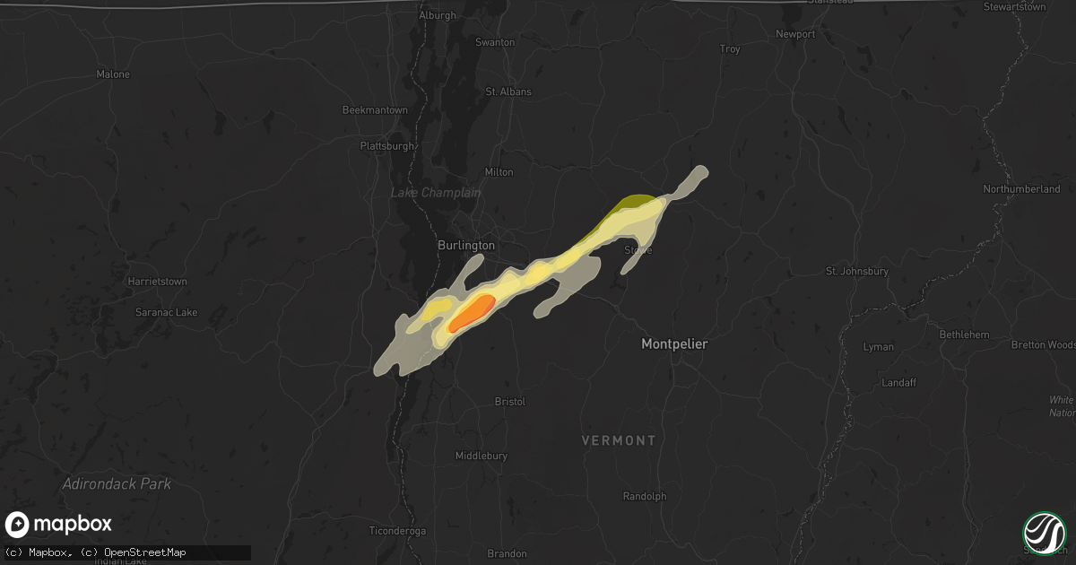 Hail map in Richmond, VT on May 17, 2025