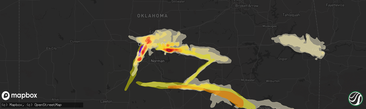 Hail map in Shawnee, OK on May 17, 2025