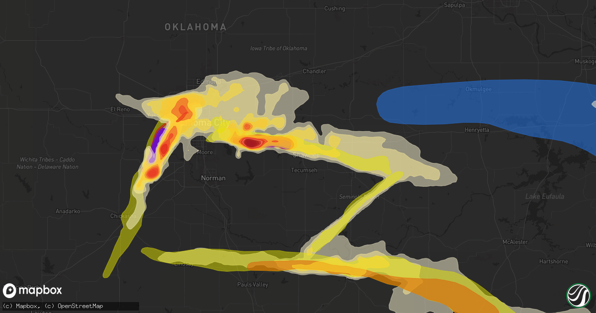 Hail map in Shawnee, OK on May 17, 2025