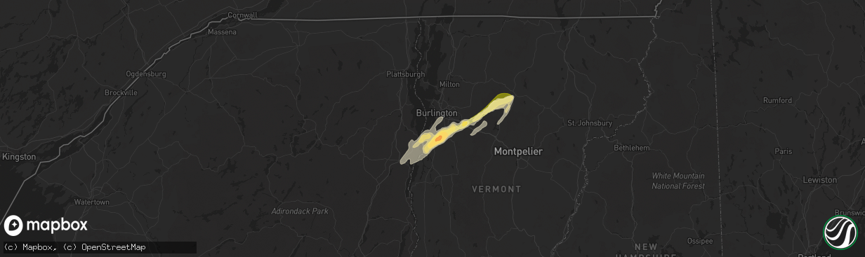 Hail map in Shelburne, VT on May 17, 2025