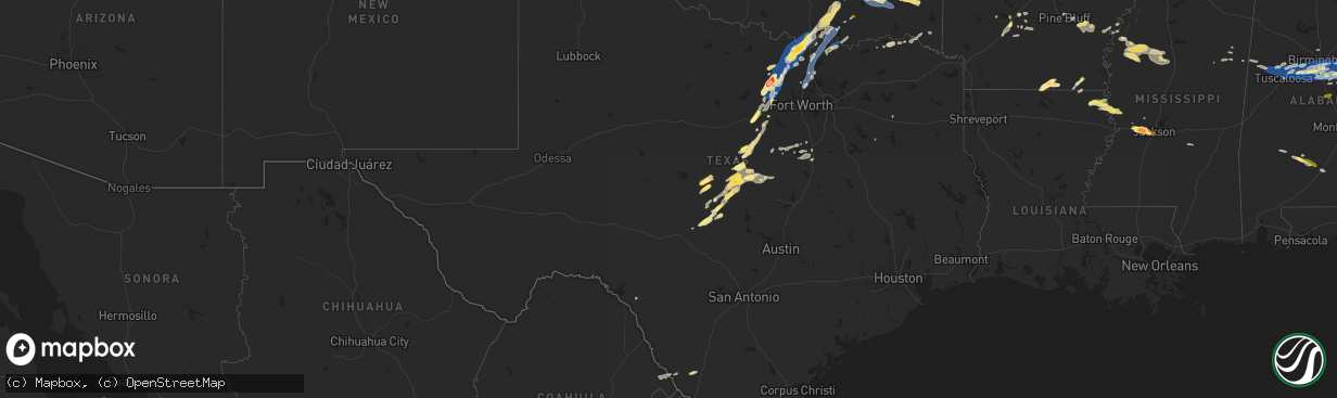 Hail map in Texas on May 17, 2025