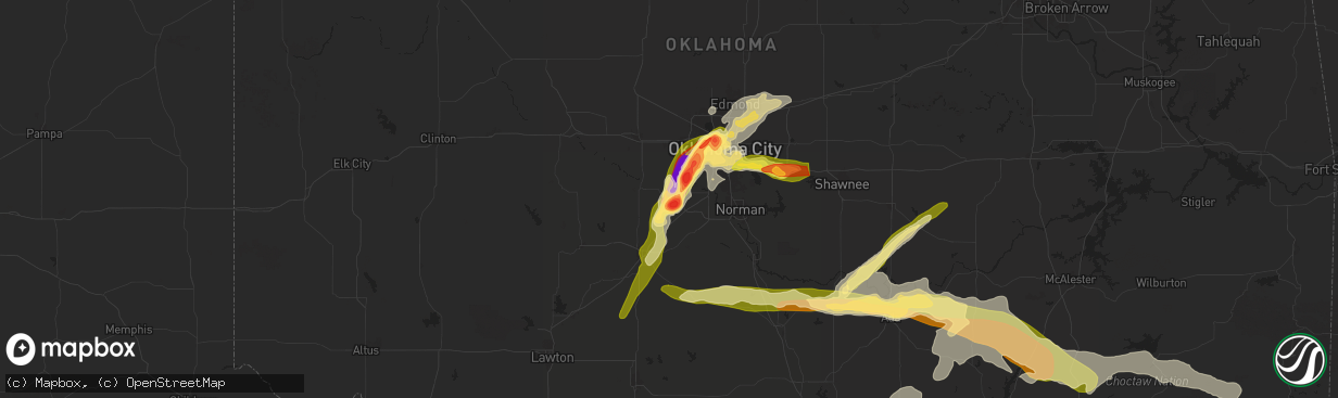 Hail map in Tuttle, OK on May 17, 2025
