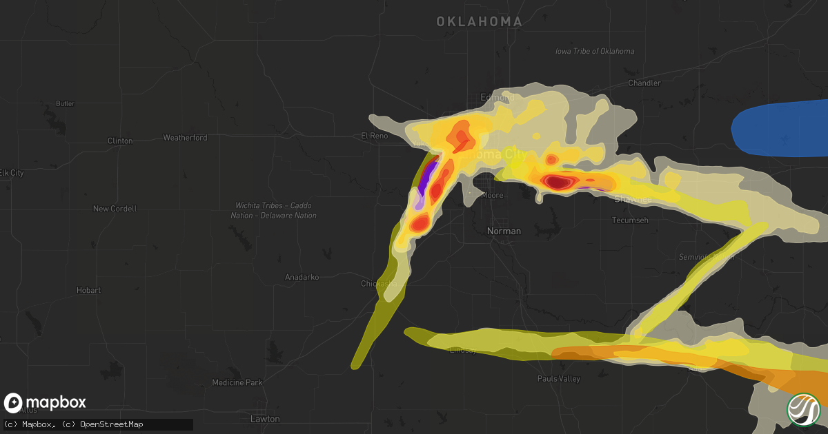 Hail map in Tuttle, OK on May 17, 2025