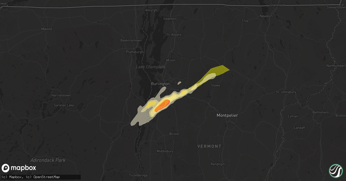 Hail map in Williston, VT on May 17, 2025