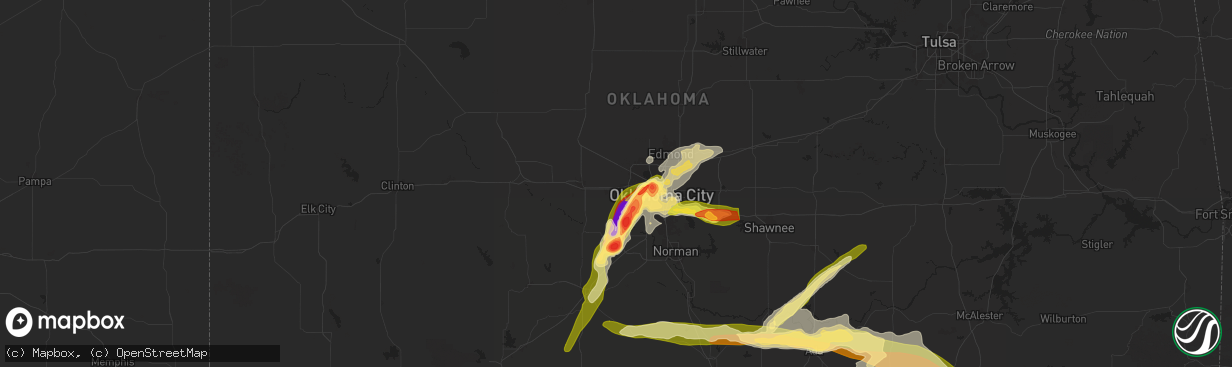 Hail map in Yukon, OK on May 17, 2025