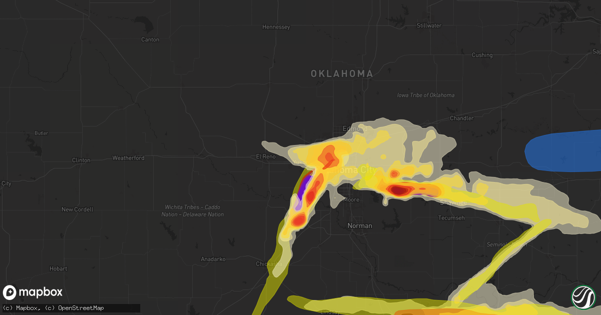 Hail map in Yukon, OK on May 17, 2025