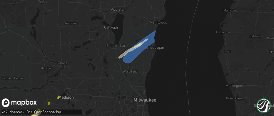 Hail map in Adell, WI on May 17, 2026