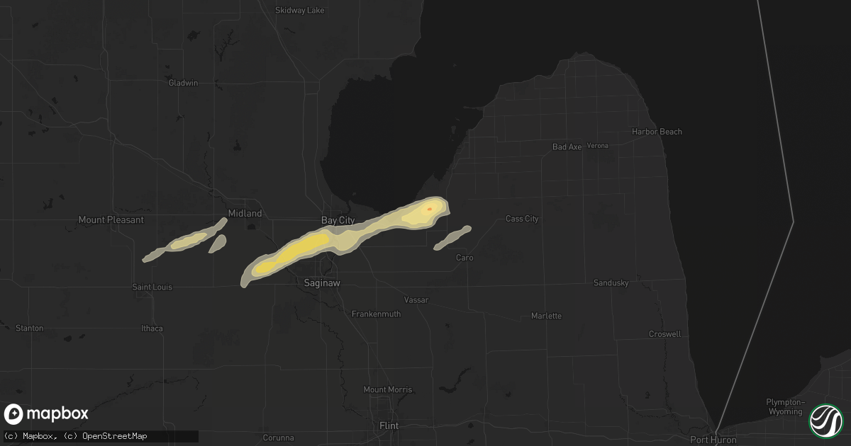 Hail map in Akron, MI on May 17, 2026