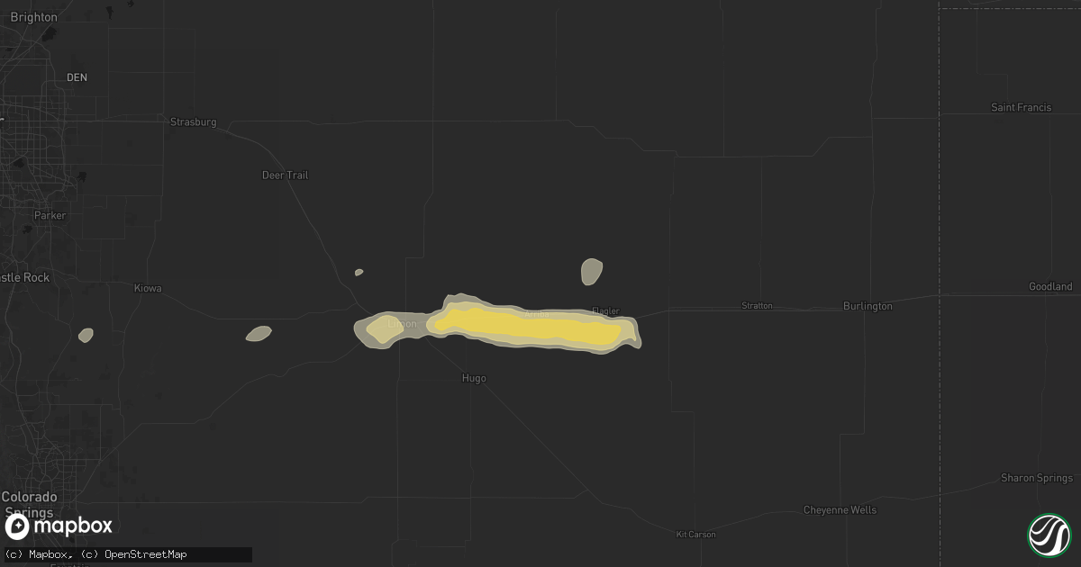 Hail map in Arriba, CO on May 17, 2026