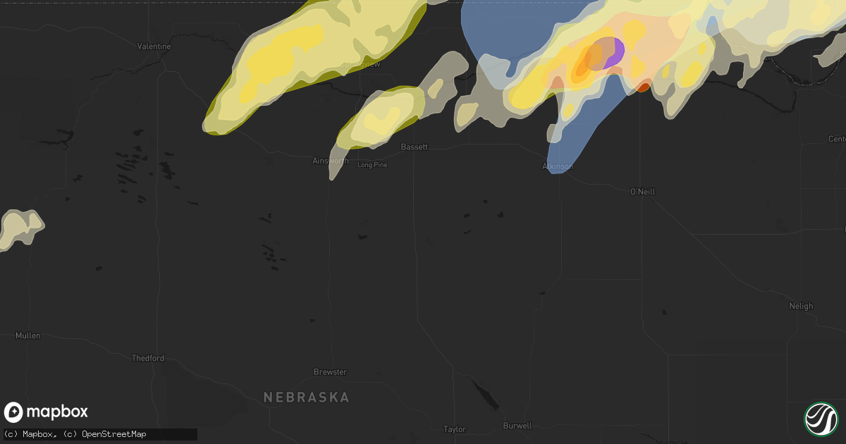 Hail map in Bassett, NE on May 17, 2026