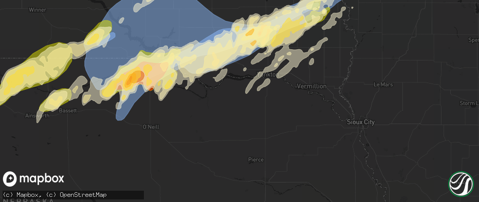 Hail map in Bloomfield, NE on May 17, 2026