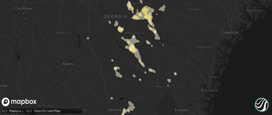 Hail map in Broxton, GA on May 17, 2026