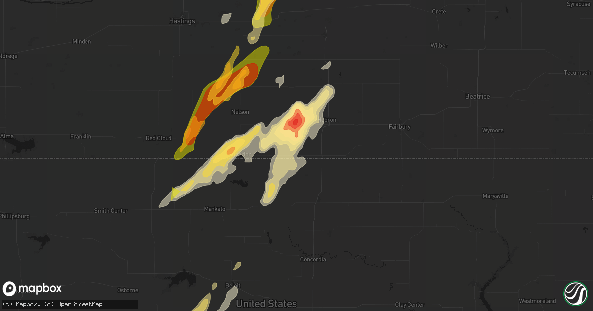 Hail map in Byron, NE on May 17, 2026