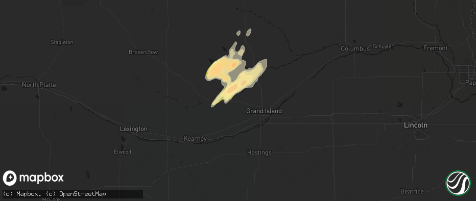 Hail map in Cairo, NE on May 17, 2026