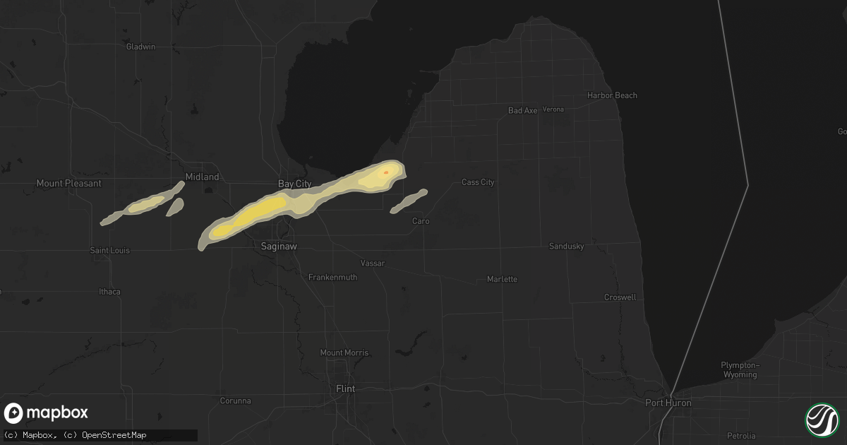 Hail map in Caro, MI on May 17, 2026