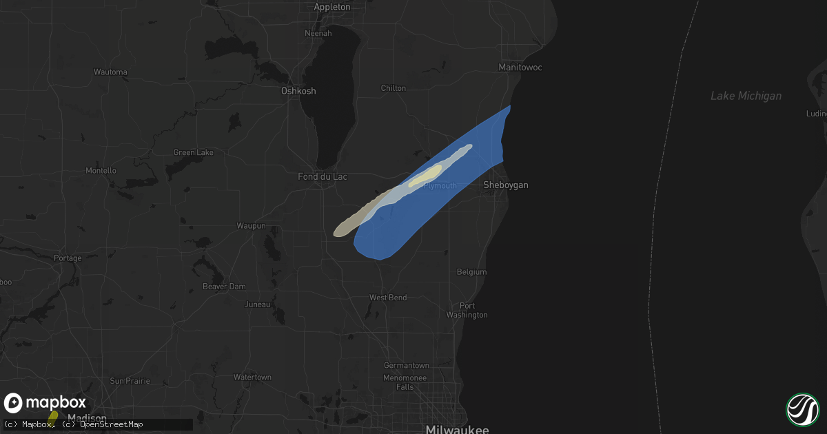 Hail map in Cascade, WI on May 17, 2026
