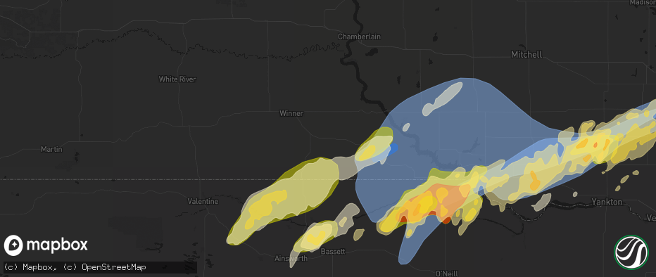 Hail map in Dallas, SD on May 17, 2026
