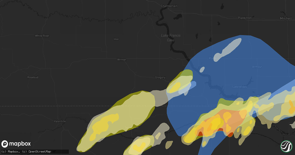 Hail map in Dallas, SD on May 17, 2026