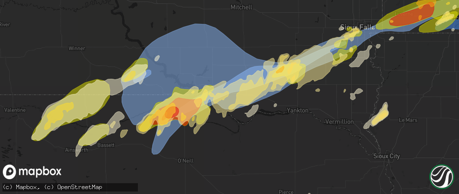 Hail map in Dante, SD on May 17, 2026