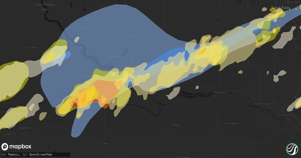 Hail map in Dante, SD on May 17, 2026