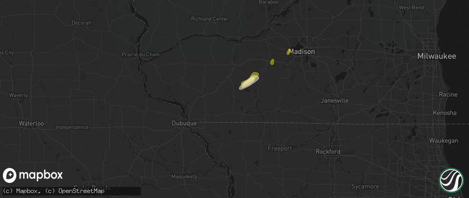 Hail map in Darlington, WI on May 17, 2026