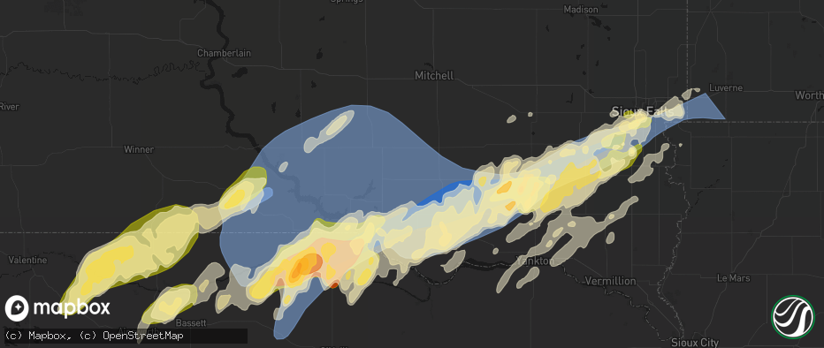 Hail map in Delmont, SD on May 17, 2026