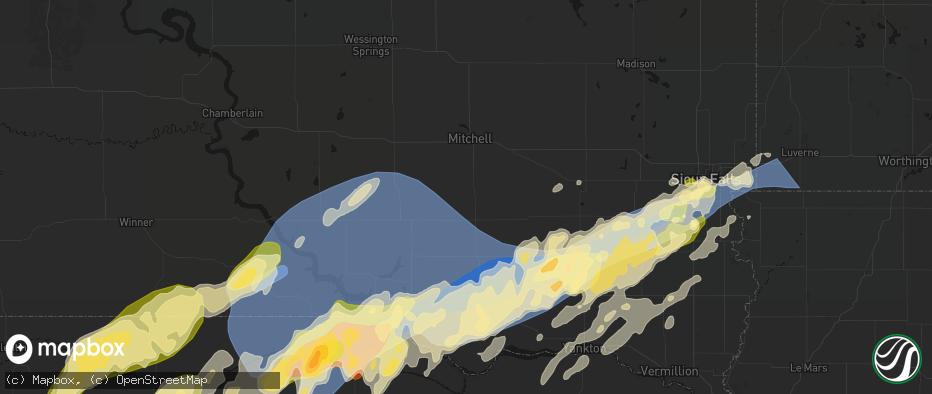 Hail map in Dimock, SD on May 17, 2026