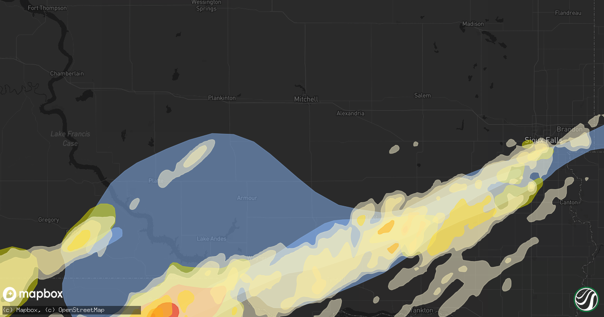Hail map in Dimock, SD on May 17, 2026