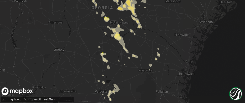 Hail map in Douglas, GA on May 17, 2026