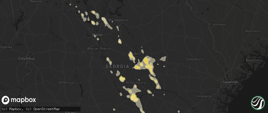 Hail map in Dublin, GA on May 17, 2026