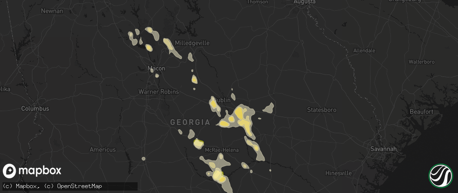 Hail map in East Dublin, GA on May 17, 2026