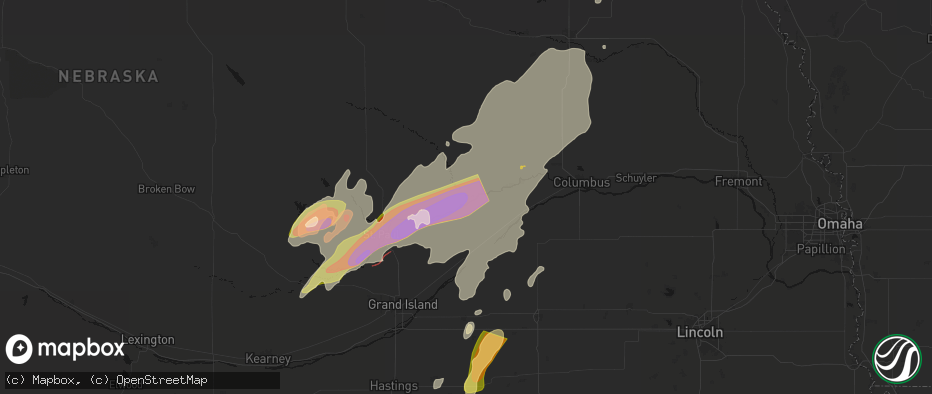 Hail map in Fullerton, NE on May 17, 2026