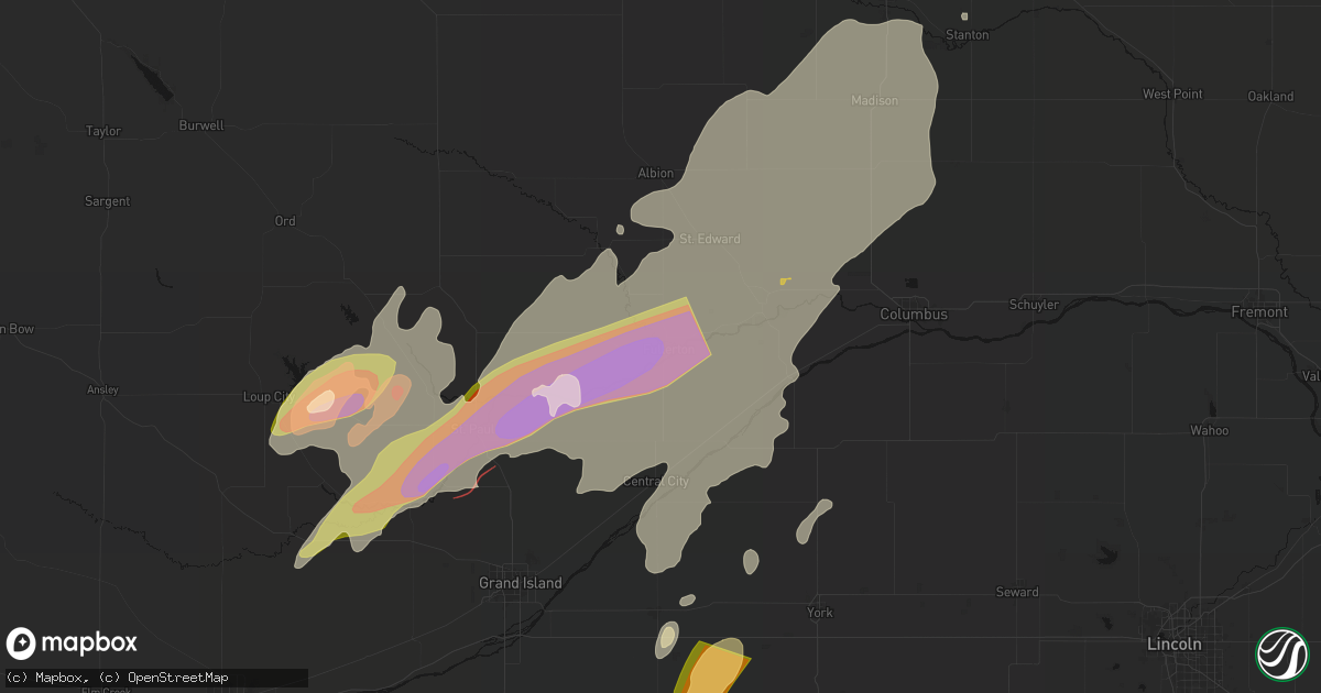Hail map in Fullerton, NE on May 17, 2026