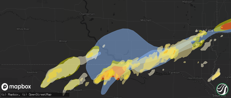 Hail map in Geddes, SD on May 17, 2026