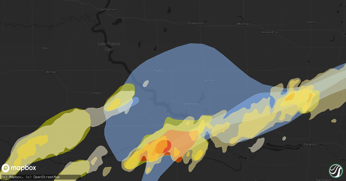 Hail map in Geddes, SD on May 17, 2026