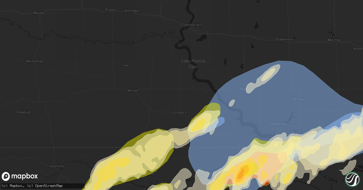 Hail map in Gregory, SD on May 17, 2026