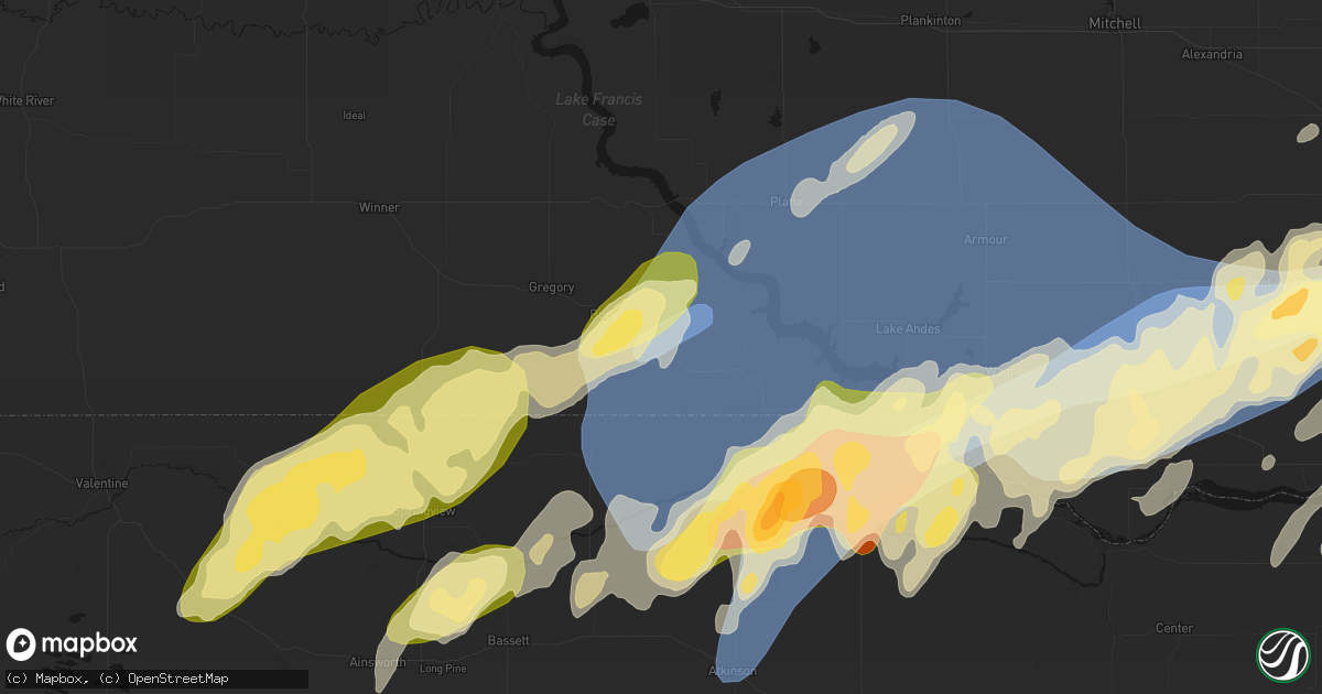 Hail map in Herrick, SD on May 17, 2026