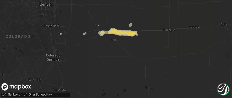 Hail map in Hugo, CO on May 17, 2026