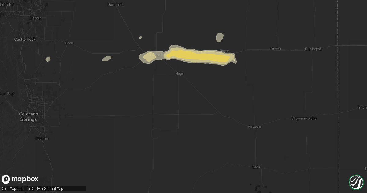 Hail map in Hugo, CO on May 17, 2026