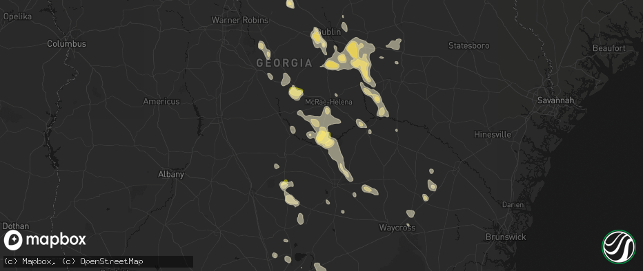 Hail map in Jacksonville, GA on May 17, 2026