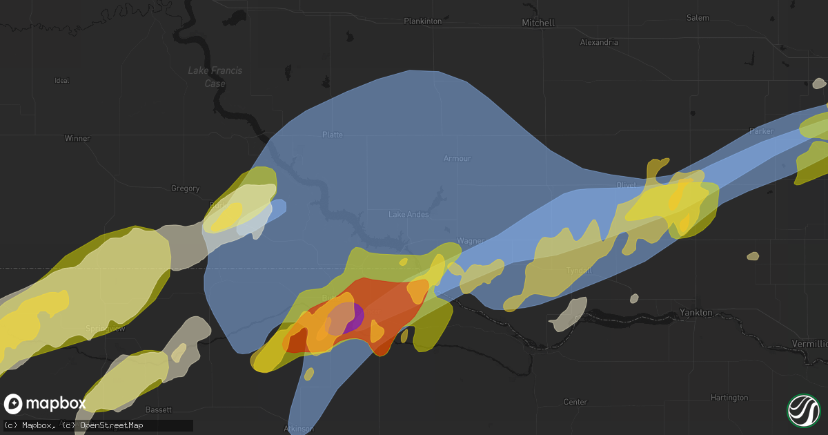 Hail map in Lake Andes, SD on May 17, 2026