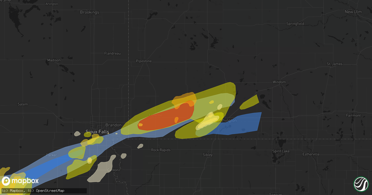 Hail map in Lismore, MN on May 17, 2026