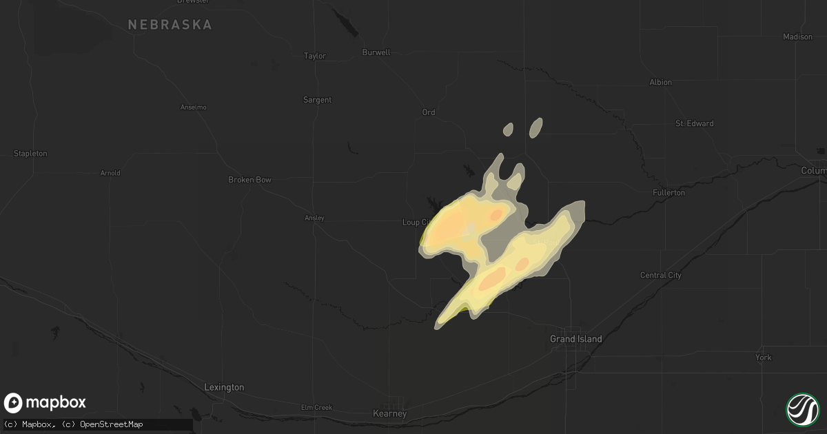 Hail map in Loup City, NE on May 17, 2026