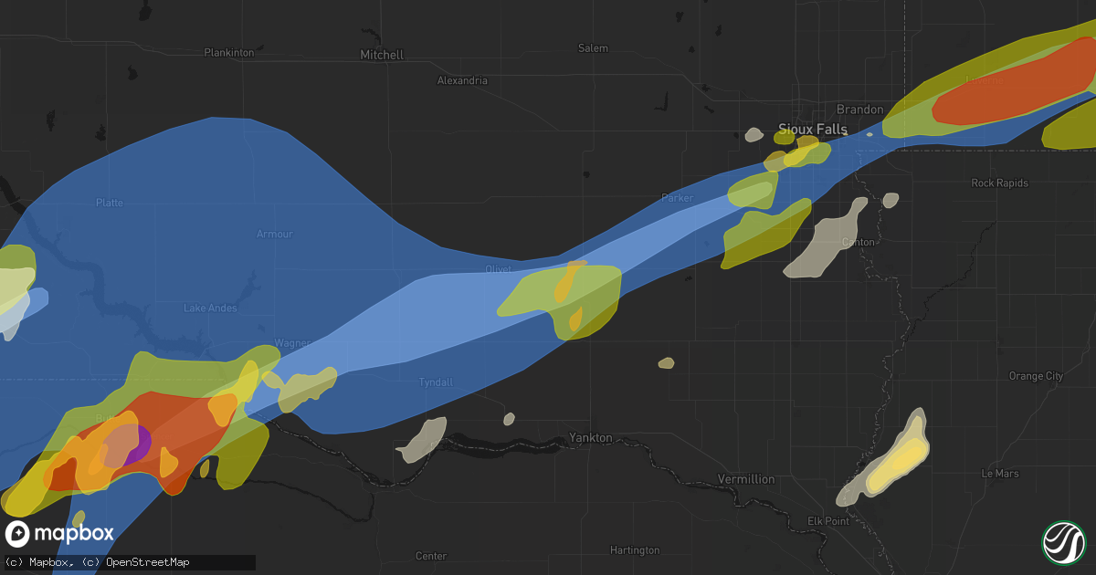 Hail map in Menno, SD on May 17, 2026