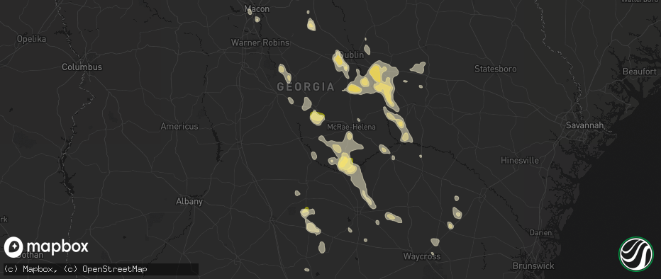 Hail map in Milan, GA on May 17, 2026