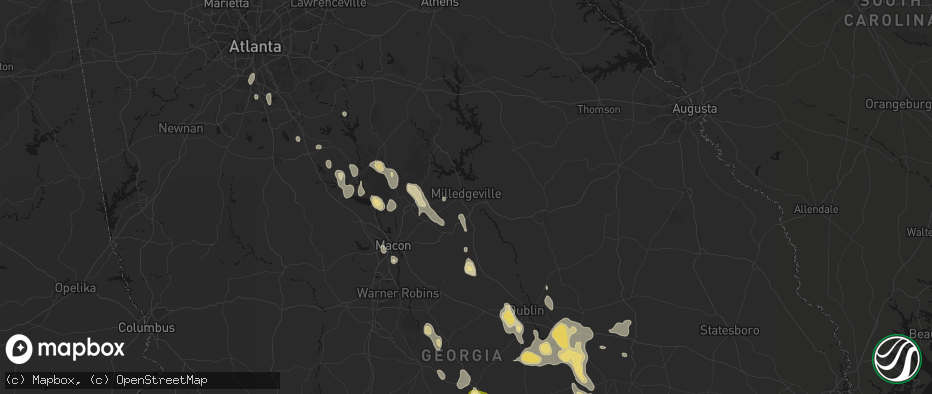 Hail map in Milledgeville, GA on May 17, 2026